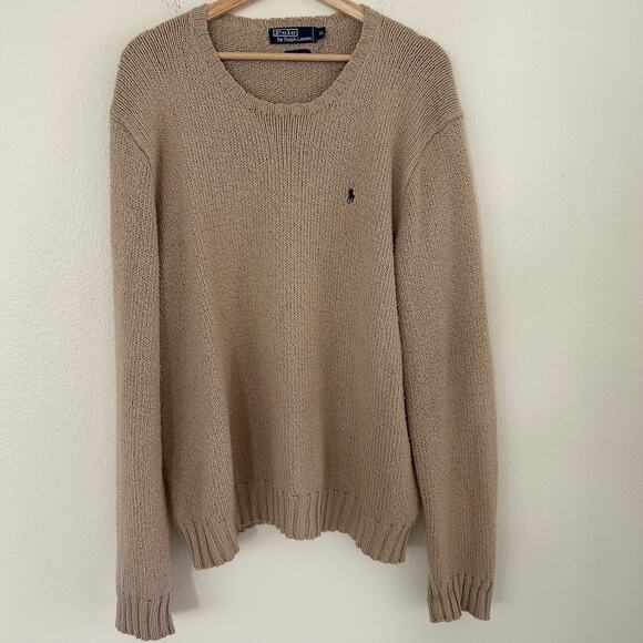 Polo Ralph Lauren Sweater Mens Cotton SZXL Pullover Tan LS Casual Weekend Logo - Picture 1 of 8